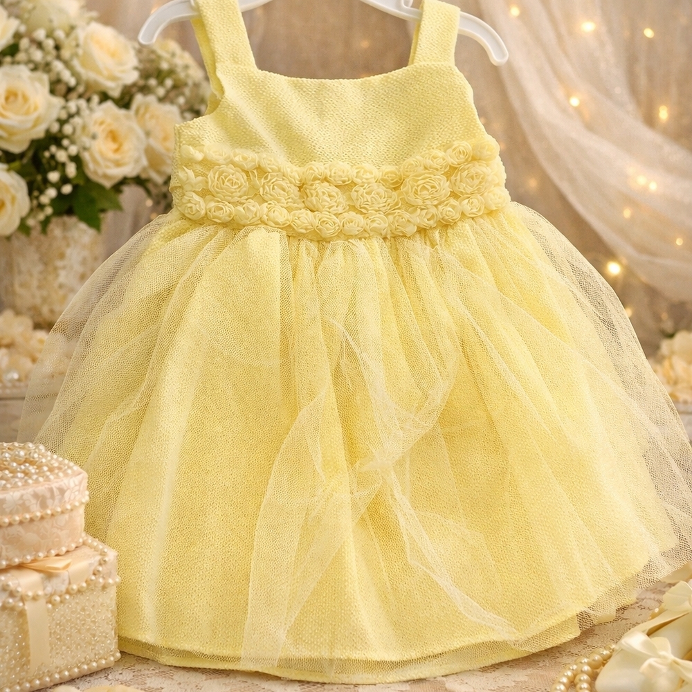 Sweet Heart Rose Yellow Tulle Flower Girl Dress